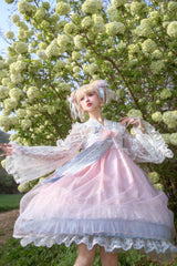 [Peach Blossoms in Spring Fields] Sleeveless Ruffle Bowknot Lace Sweet Chinese Style Lolita Jsk Dress 3 Colors - Product - 15