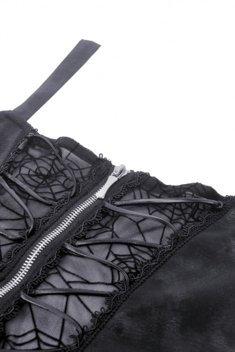 Black Cross Spider Mesh Buckled Zippered Women's Punk Slip Dress - Product - 15