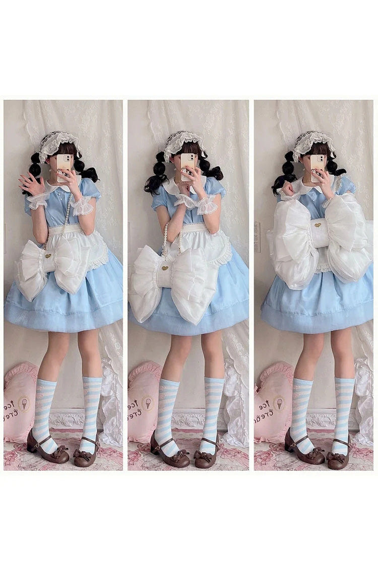 White Big Bowknot Metal Heart Nameplate Lolita Backpack - Product - 7