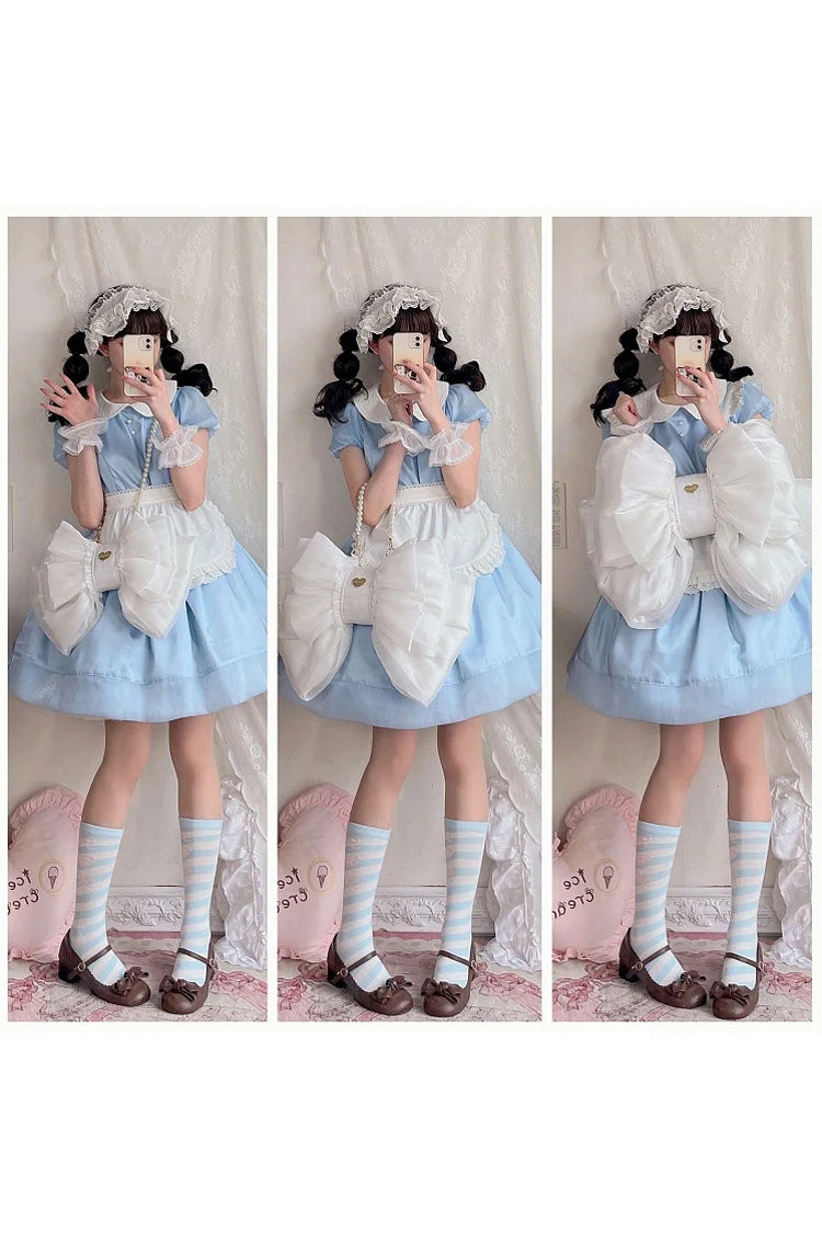 White Big Bowknot Metal Heart Nameplate Lolita Backpack - Product - 7