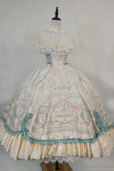 Ivory [Cloudborne Prelude] Edwardian Collar Jacquard Printed Ruffled Bow Lace Fishbone Sweet Classic Lolita Dress - Product - 4