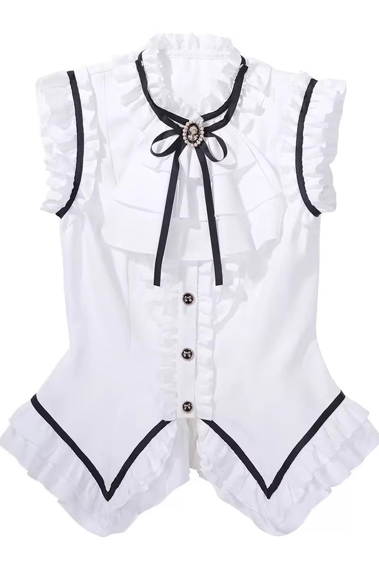 Black/White [Miss Black Cat] Sleeveless Printed Ruffled Sweet Princess Ballet Lolita Skirt Set - Top(Only) - 11