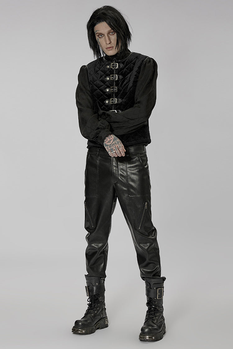 Black Inter-Cotton Sleeveless Buckle Men's Gothic Vest - Product - 4