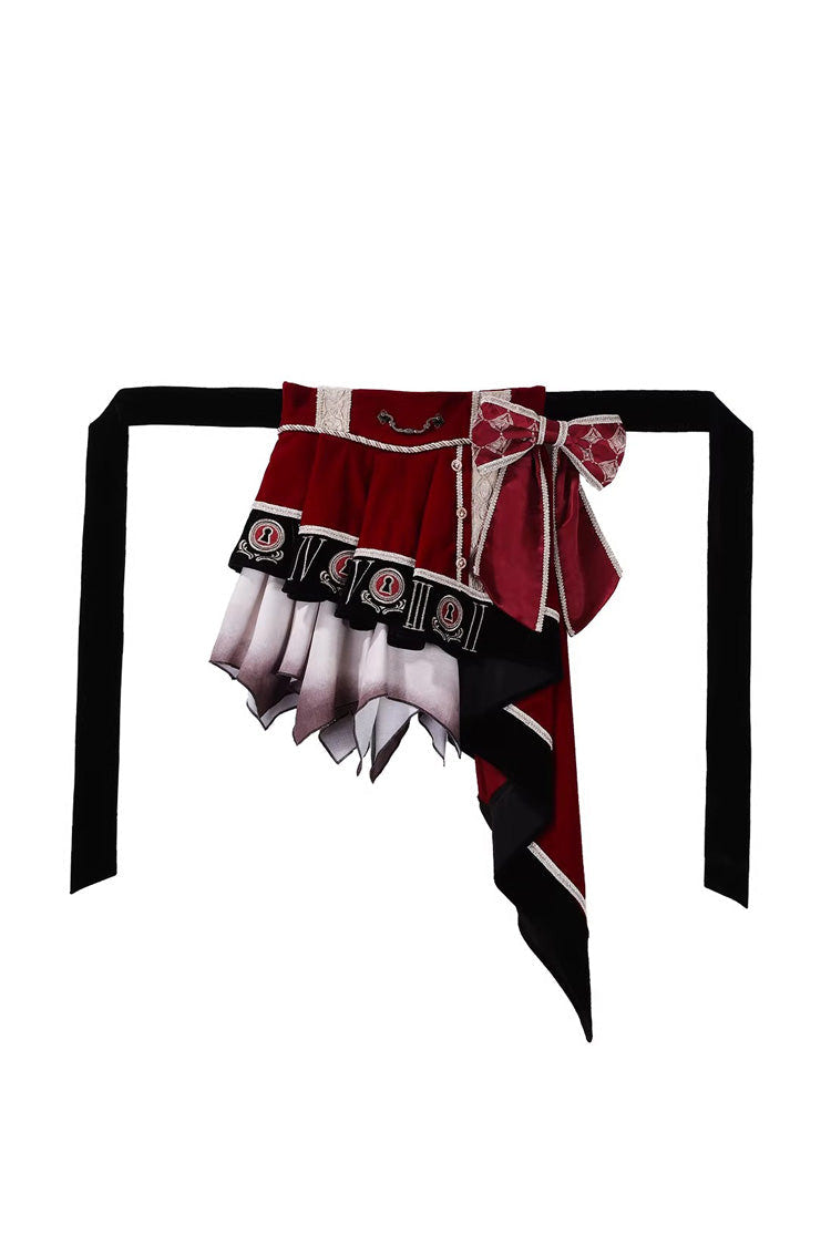 Red/White [Burning Finale] Lapel Collar Short Sleeves Ombre Embroidered Irregular Classic College Style Lolita Skirt Set - Skirt(Only) - 14