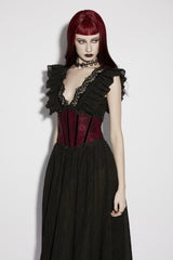 Red Lace Lace-Up Slim Fit Color-Blocked Women's Gothic Luxurious Royal Cosplay Underbust Corset - Product - 4