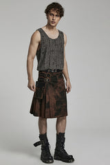 Plaid Print Gradient Stitching Adjustable Waist Men's Steampunk Skirt 2 Colors - Product - 12