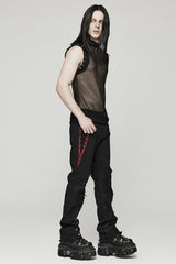 High Collar Sleeveless Rivet Decoration Sheer Mesh Men's Steampunk Vest 2 Colors - Product - 4