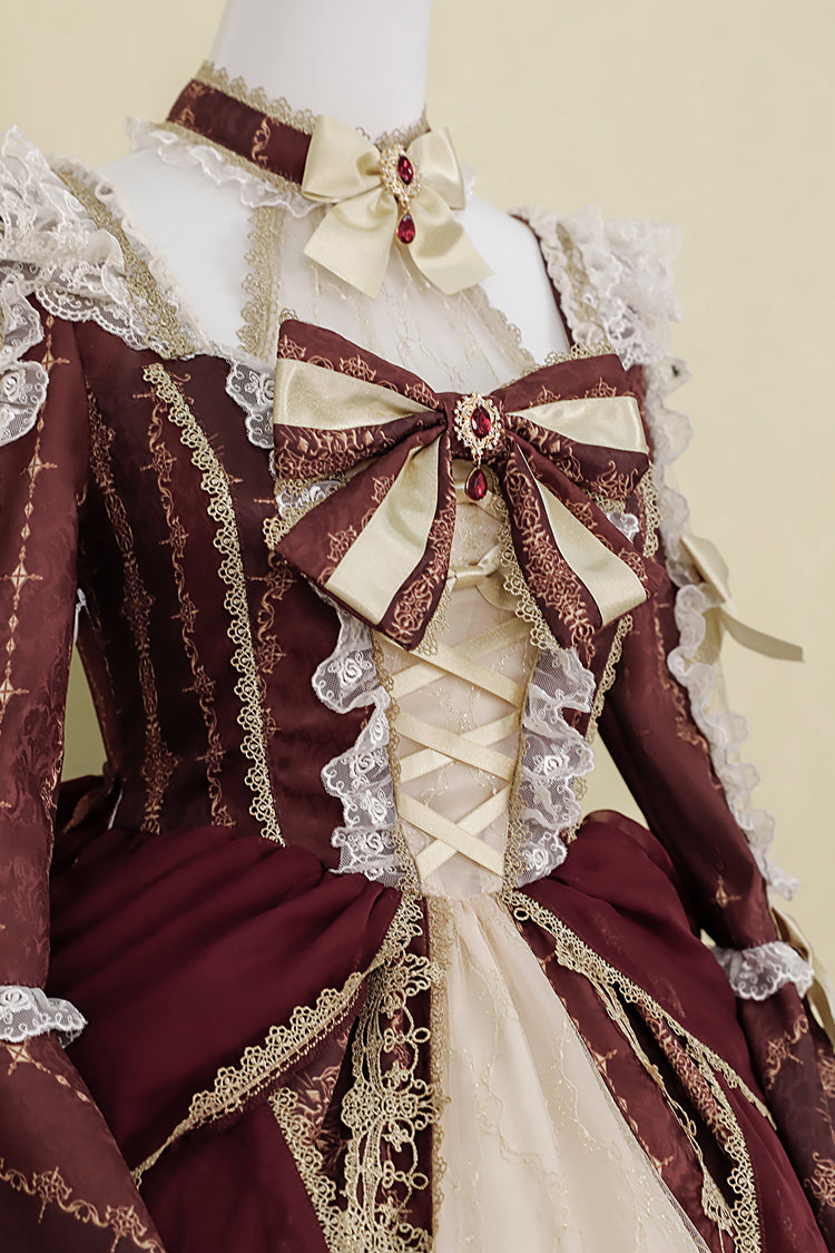 Red Baroque Palace Print Lace Classic Princess Lolita Dress - Product - 15