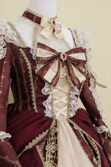 Red Baroque Palace Print Lace Classic Princess Lolita Dress - Product - 15