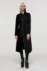 Black Stand Collar Jacquard Print Stitching Womens Gothic Coat - Product - 2