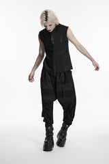 Black Stand Collar Sleeveless Studded Zippered Men's Punk Handsome Vest - Product - 6