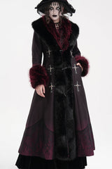 Black/Red Cross Long Sleeves Lace Women's Gothic Long Coat - Product - 6