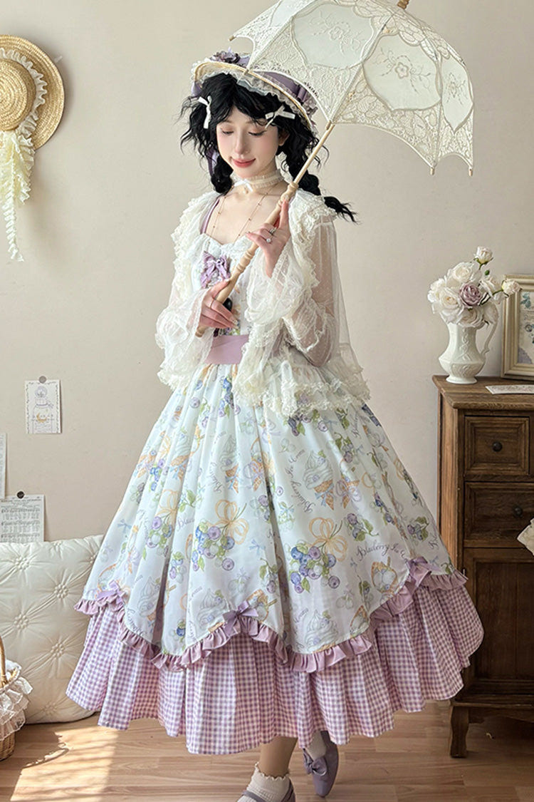 [Blueberry Early Summer] Sleeveless Print Ruffle Bowknot Sweet Lolita Jsk Dress 2 Colors - Product - 5