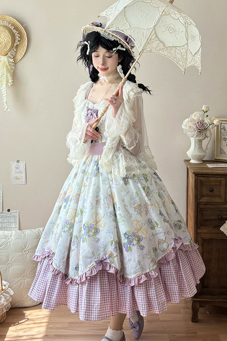 [Blueberry Early Summer] Sleeveless Print Ruffle Bowknot Sweet Lolita Jsk Dress 2 Colors - Product - 5