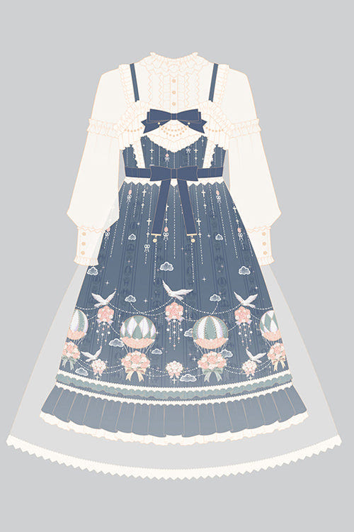 Blue Chiffon Flower Wedding Wearing Veil Princess Sweet Lolita JSK Dress - Product - 7