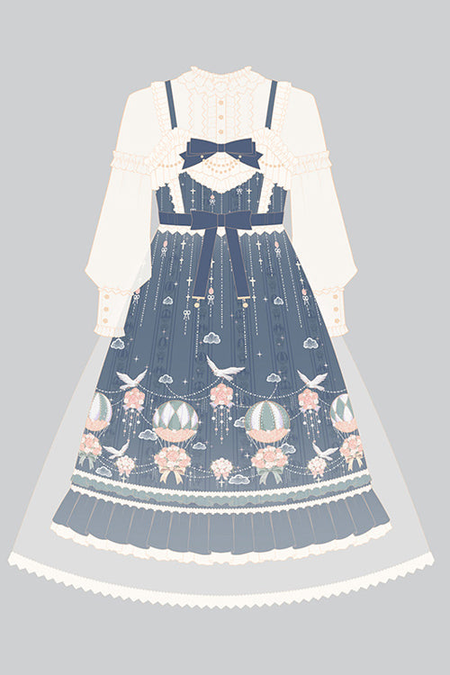 Blue Chiffon Flower Wedding Wearing Veil Princess Sweet Lolita JSK Dress - Product - 7