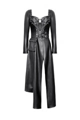Black Women's Punk Long Sleeves Cut-Out Side Slit Irregular Hem Dress - Product - 3