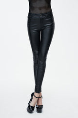 Black Simple Style Tight Leather Womens Pants - Product - 2