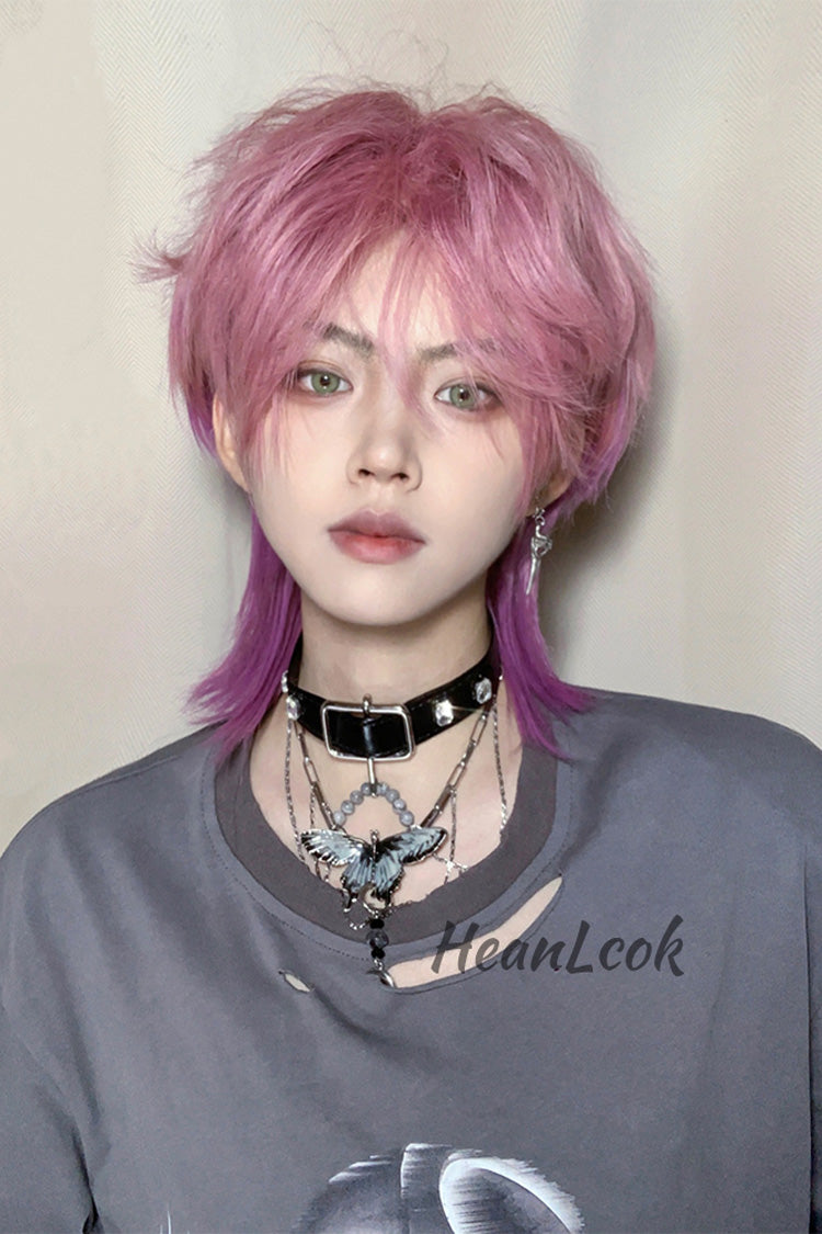 Purple/Pink Wolf Tail Mullet Head Medium Haircut Ouji Wig - Product - 3