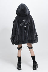 Jirai Kei Long Sleeves Hooded Zipper Punk Japanese Coat With Cross Leather Buckles 2 Colors - Product - 4
