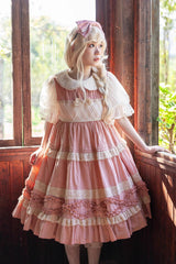 Kindergarten Class Theme Short Sleeves Jacquard Ruffle Bowknot Sweet Lolita Dress 3 Colors - Product - 4