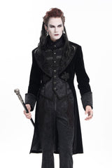 Black Long Sleeves Button Floral Embroidery Men's Gothic Jacket - Black - 1