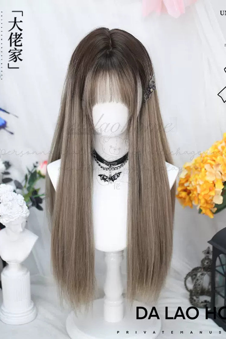 Beige/Gray Gradient Long Straight Sweet Lolita Wigs - Beige/Gray - 1