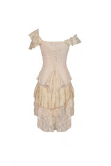 Beige Irregular Multi-Layered Ruffled Lace Women's Steampunk Vintage Dress - Product - 14