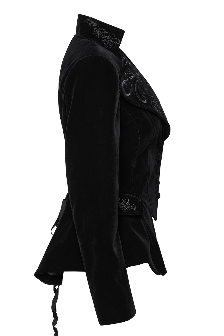 Black Swallow-tailed Velvet Long Sleeves Women's Gothic Jacket - Product - 8