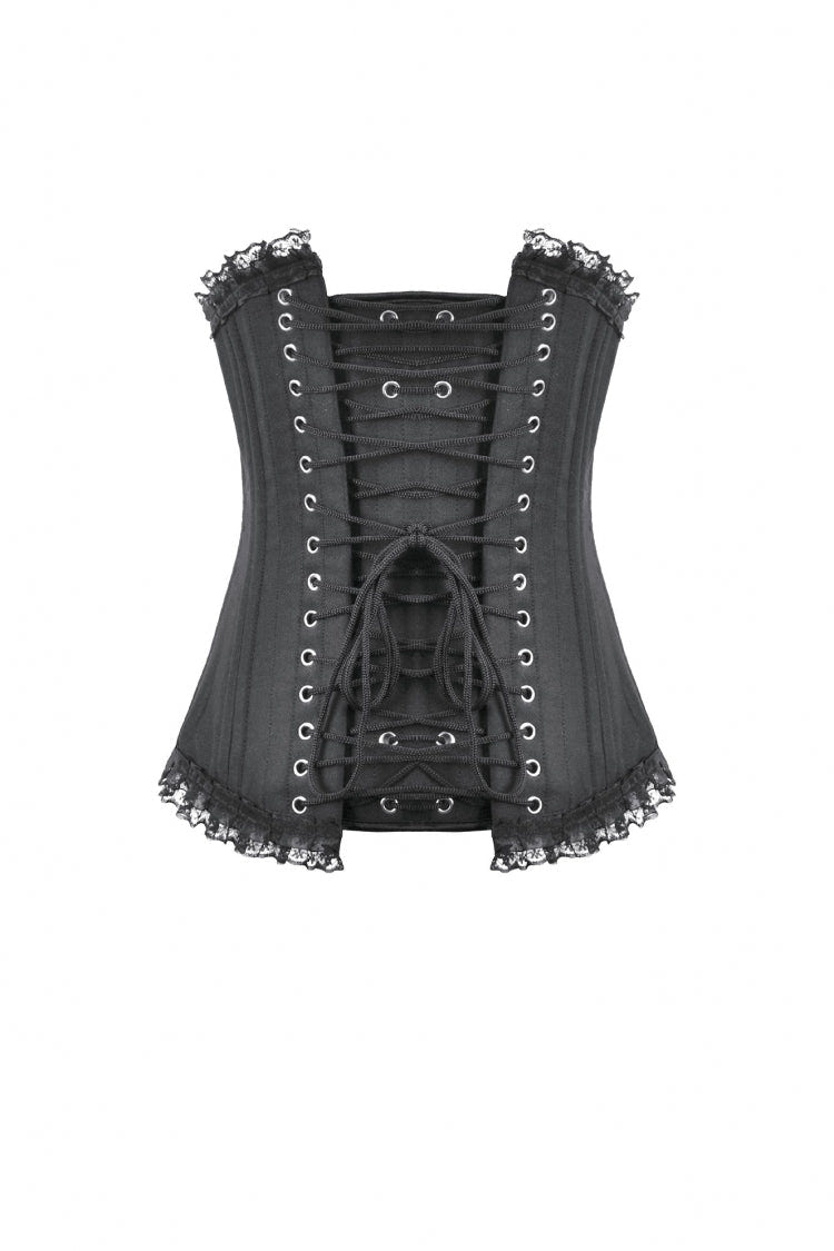 Black Sleeveless Lace Irregular Lace-Up Women's Gothic Underbust Corset - Product - 14