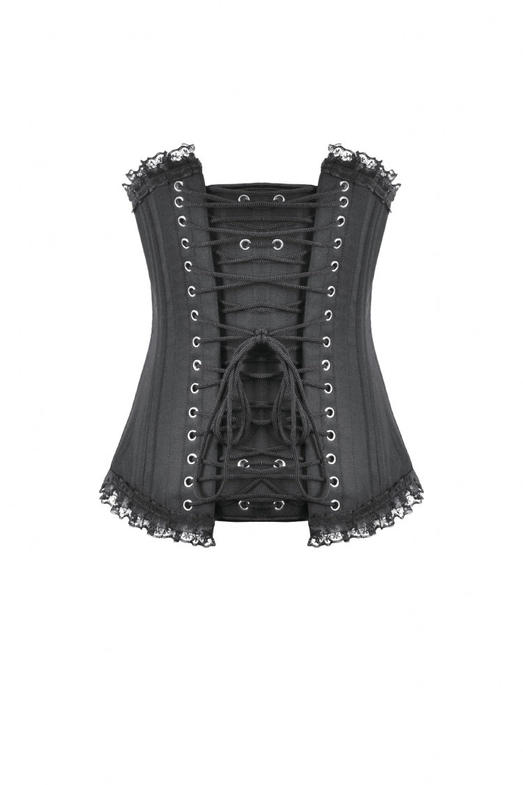 Black Sleeveless Lace Irregular Lace-Up Women's Gothic Underbust Corset - Product - 14