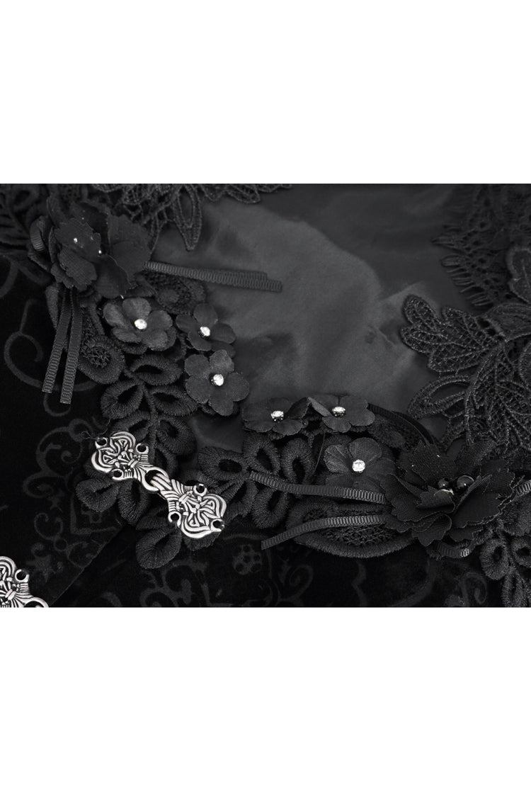 Black Long Trumpet Sleeves Stitching Lace Women's Gothic Blouse - Product - 11