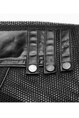 Black Punk Rough No Elasticity Woven Mesh Metal Buckle Belts Decoration Perspective Sleeveless Metal Zipper Men's Vest - Product - 7