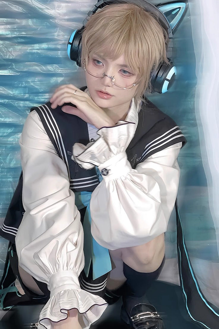 Dark Blue [Magician] Long Sleeves Ouji Prince Mechanical Style Lolita Shorts Vest Set - Product - 8