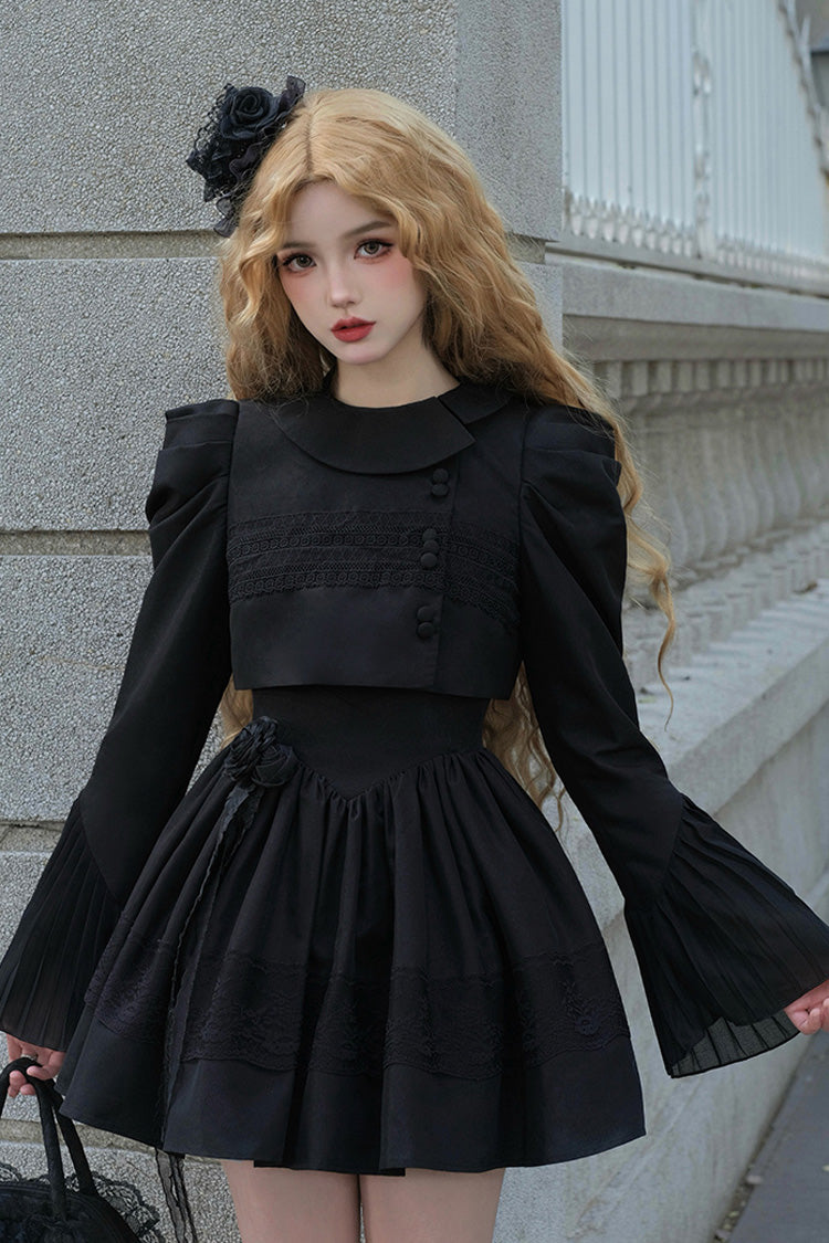 Black Night Traveler Breast Support Classic Gothic Short Lolita Jsk Dress - Black - 1