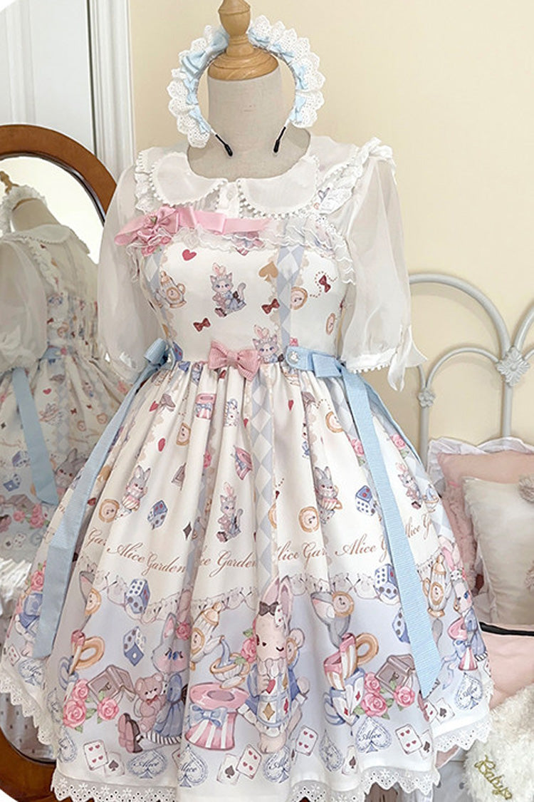 アイボリー ノースリーブ プリント フリル リボン プリンセス ロリータ ストラップ ワンピースセット 商品画像