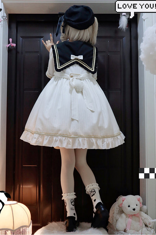 Chest Cross Striped Short Sleeve Gothic Lolita Dress - Product - 5