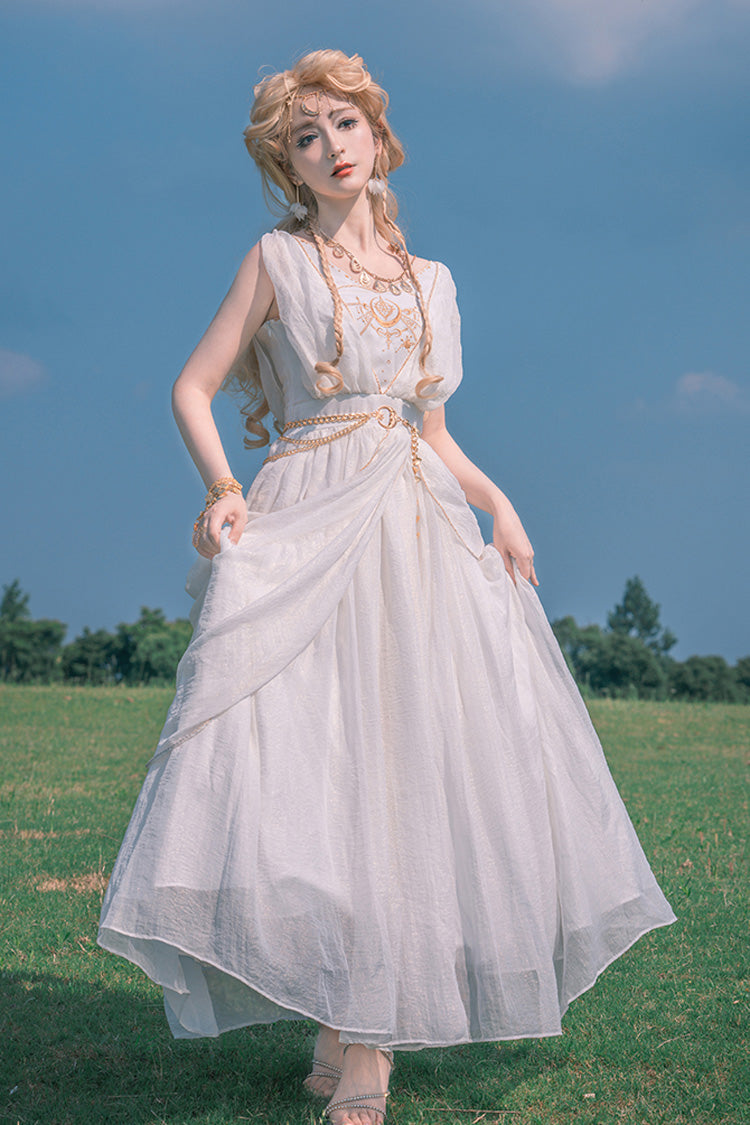White [Ragnarok] Sleeveless Embroidery Sweet Elegant Lolita Jsk Dress - White - 1