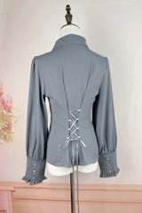 [Enchanted Dreamland] Lapel Collar Long Sleeves Ruffled Lace Slim Classic Elegant Lolita Blouse 6 Colors - Product - 11