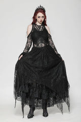 Black Off Shoulder Long Sleeves Women's Gothic Irregular Lace Dress Wedding Dress - Black - 1
