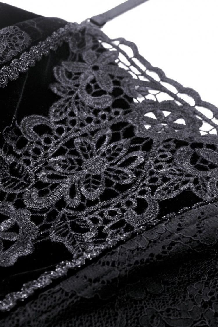 Black Sleeveless Floral Embroidered Velvet Women's Gothic Corset - Product - 13