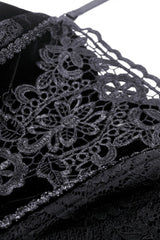 Black Sleeveless Floral Embroidered Velvet Women's Gothic Corset - Product - 13