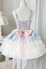 Blue/Pink Rose Peach Wine Sleeveless Multi-layer Ballet Style Sweet Lolita Jsk Dress - Product - 3