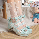 Sweet Bowknot Stitching Lace Princess Lolita High Heels 6 Colors - Blue - 1