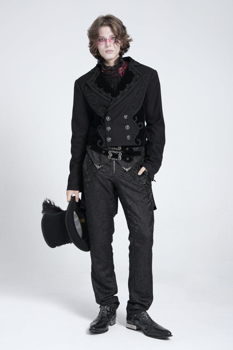 Black Double Buckles High Waisted Embroidery Men's Gothic Suit Pants - Product - 11