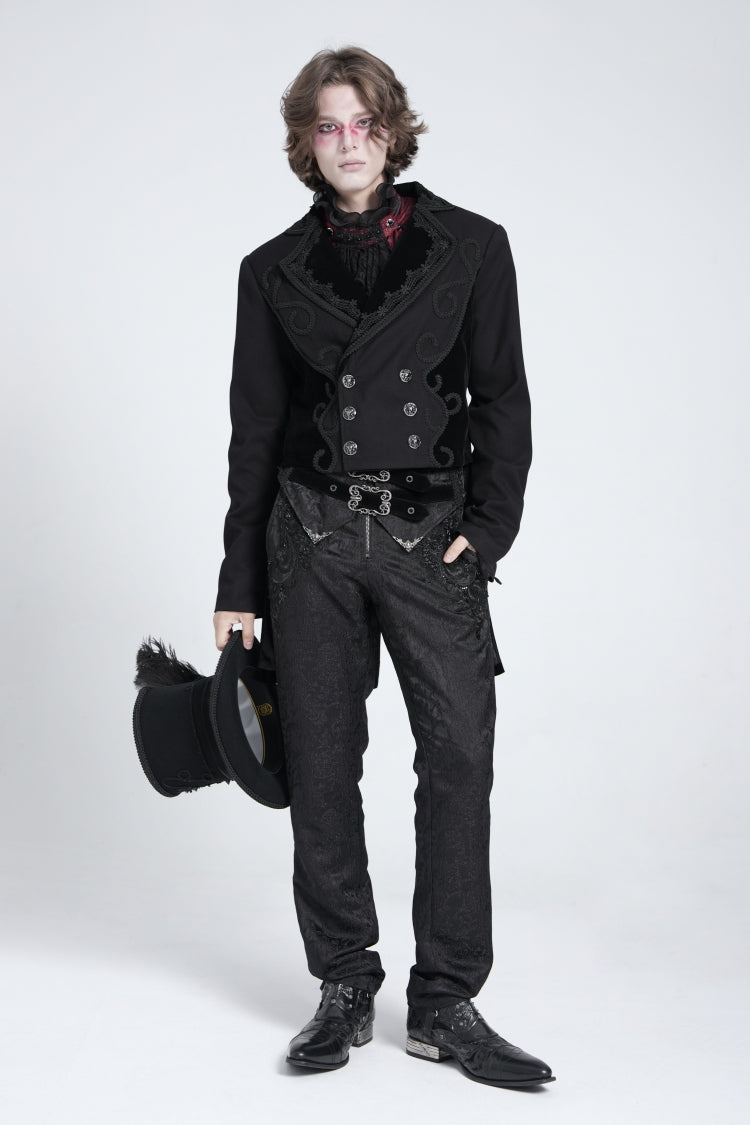 Black Double Buckles High Waisted Embroidery Men's Gothic Suit Pants - Product - 11