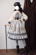 Dämonenjagd-Notizen, lange Laternenärmel, bedruckt, Rüschen, süß, elegant (Kleid einzeln), Vorderansicht
