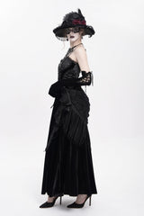 Black Sleeveless Ruffle Lace-Up Plumed Women's Gothic Long Slip Dress - Product - 8