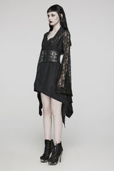 Black Irregular Hem Skull Print Hollow Stitching Womens Steampunk Kimono Dress - Product - 2