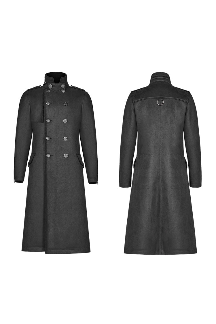Black Long Sleeves Double-breasted Men's Gothic Military Long Coat - Product - 6